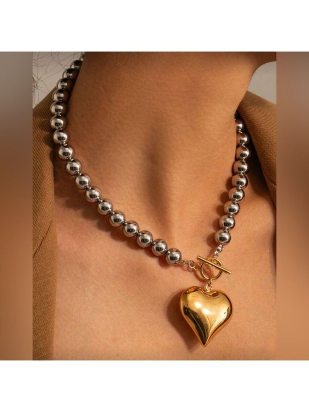 Silver and Gold Heart necklace Q382